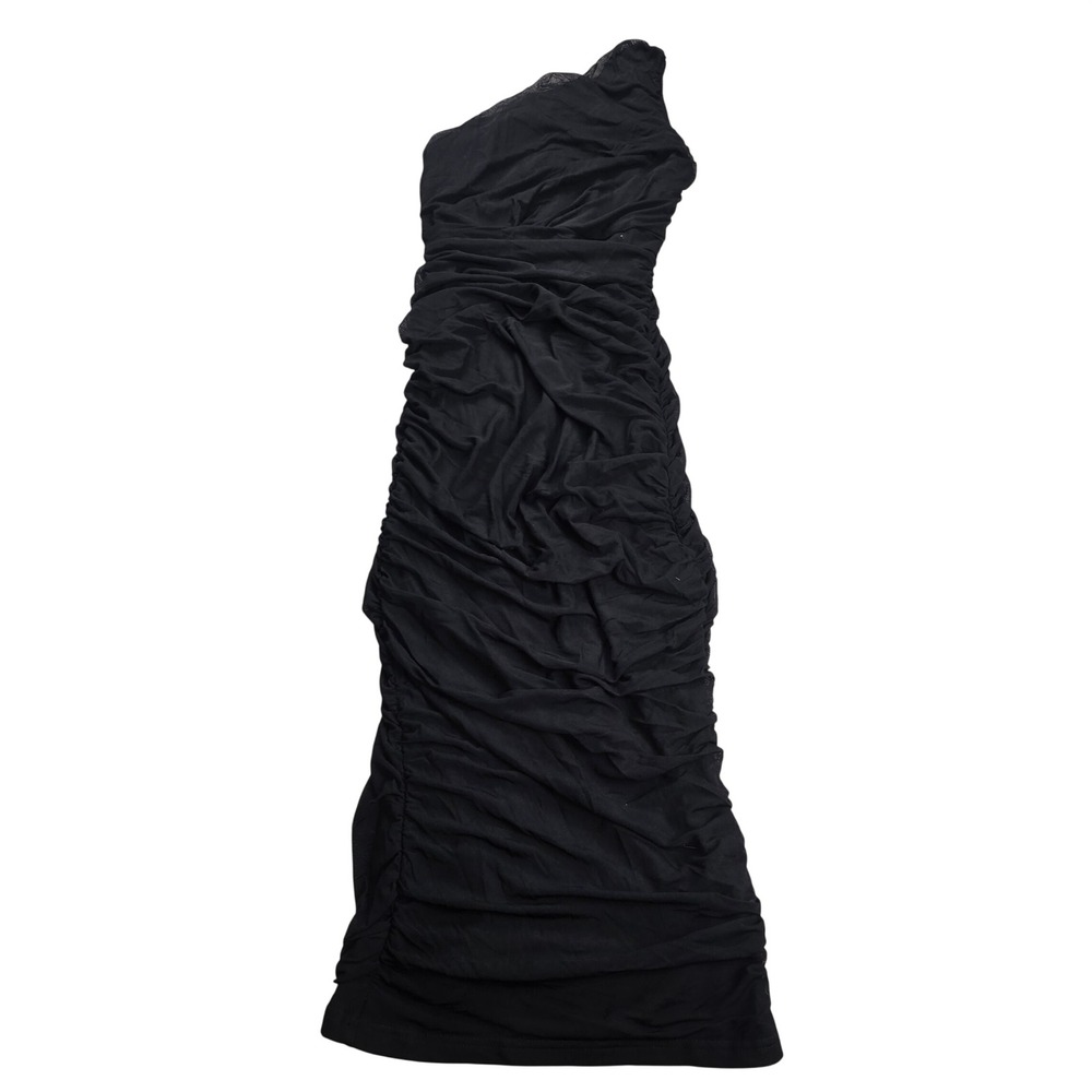 Unbranded One Shoulder Ruched‎ Dress Womens Medium Black Excellent Scrunch Midi